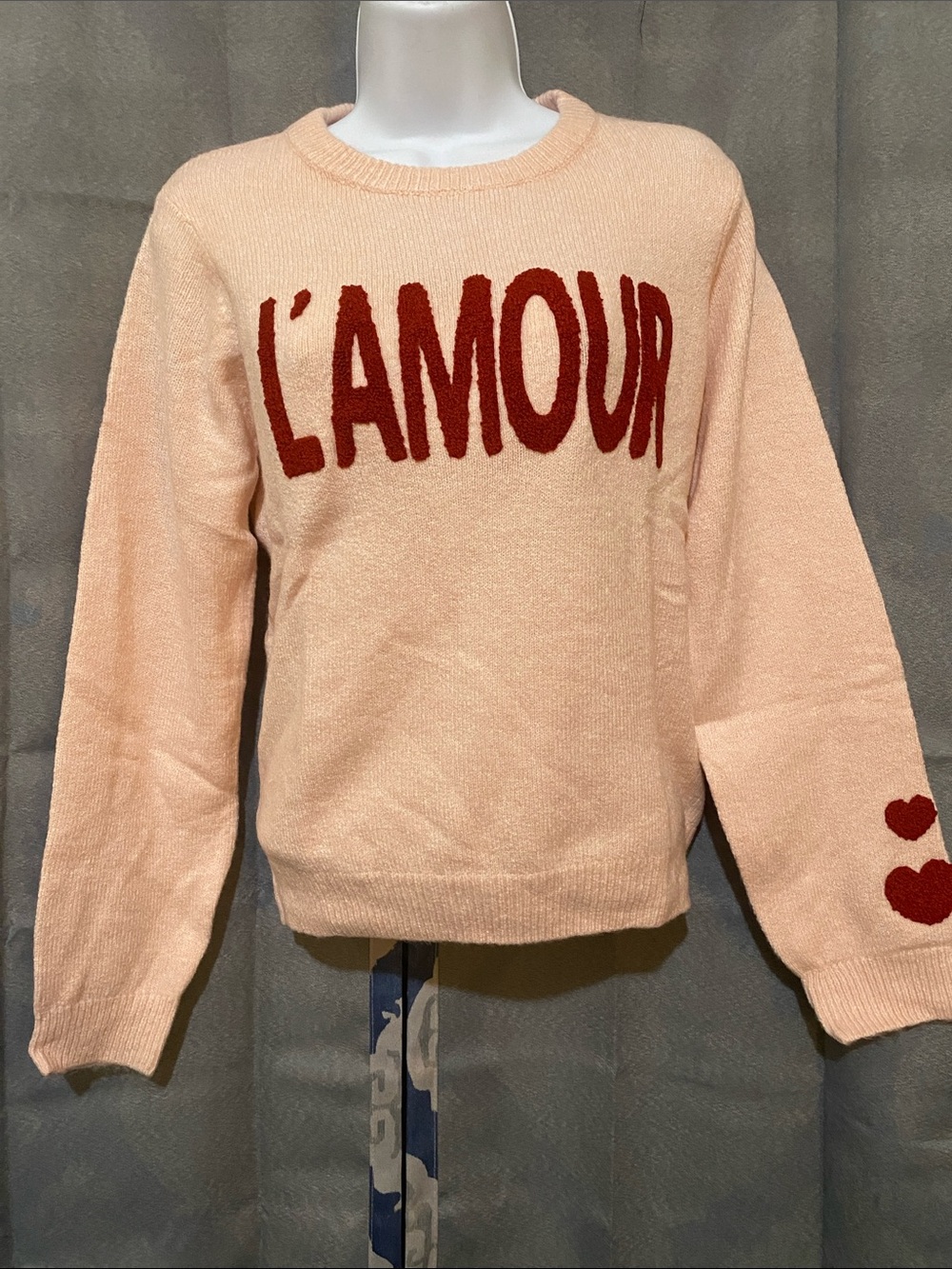 art class Peach Crewneck Sweater with Red L'AMOUR Graphic